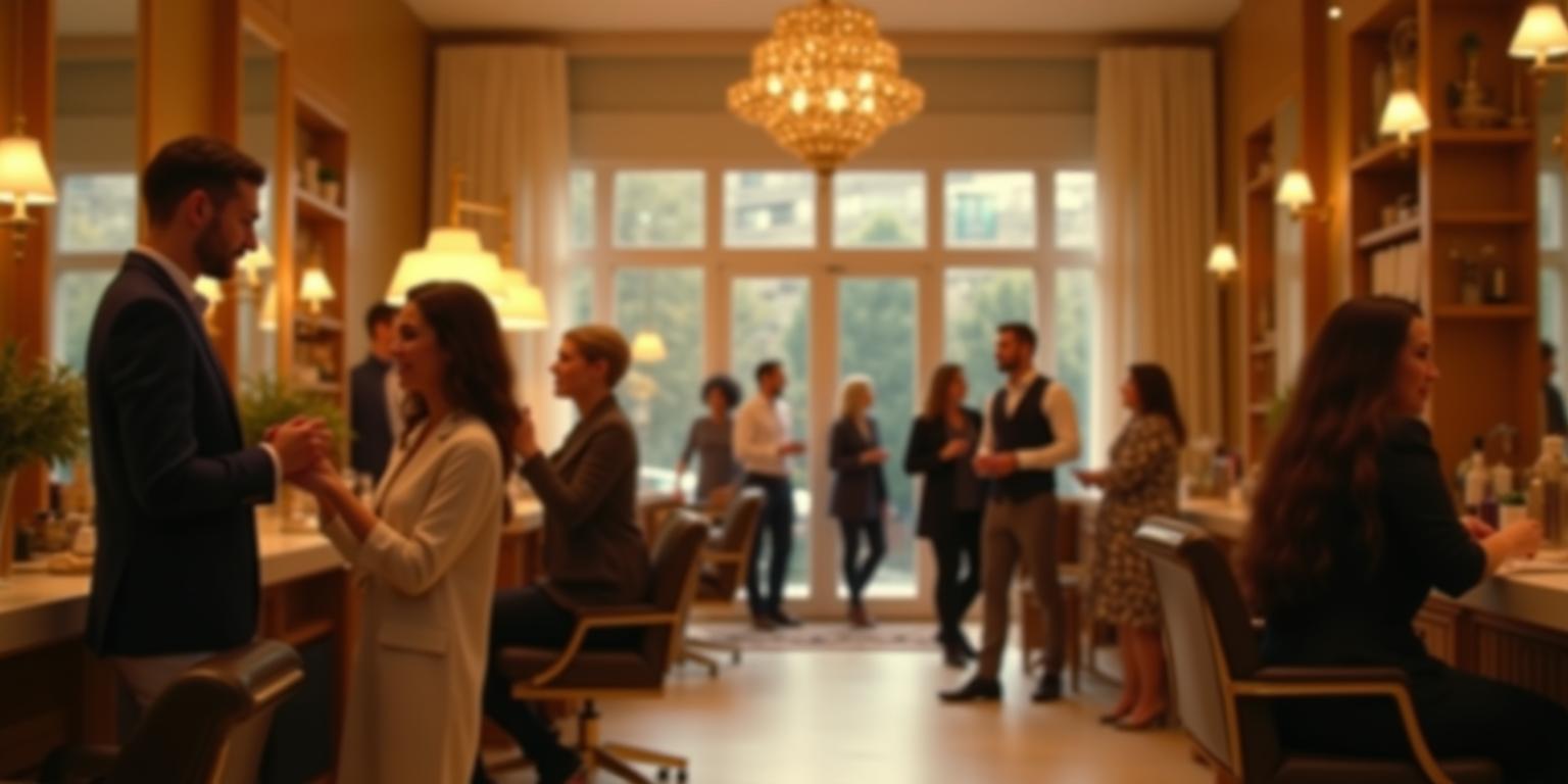 Vue élégante du salon et de la clientèle dans Paris